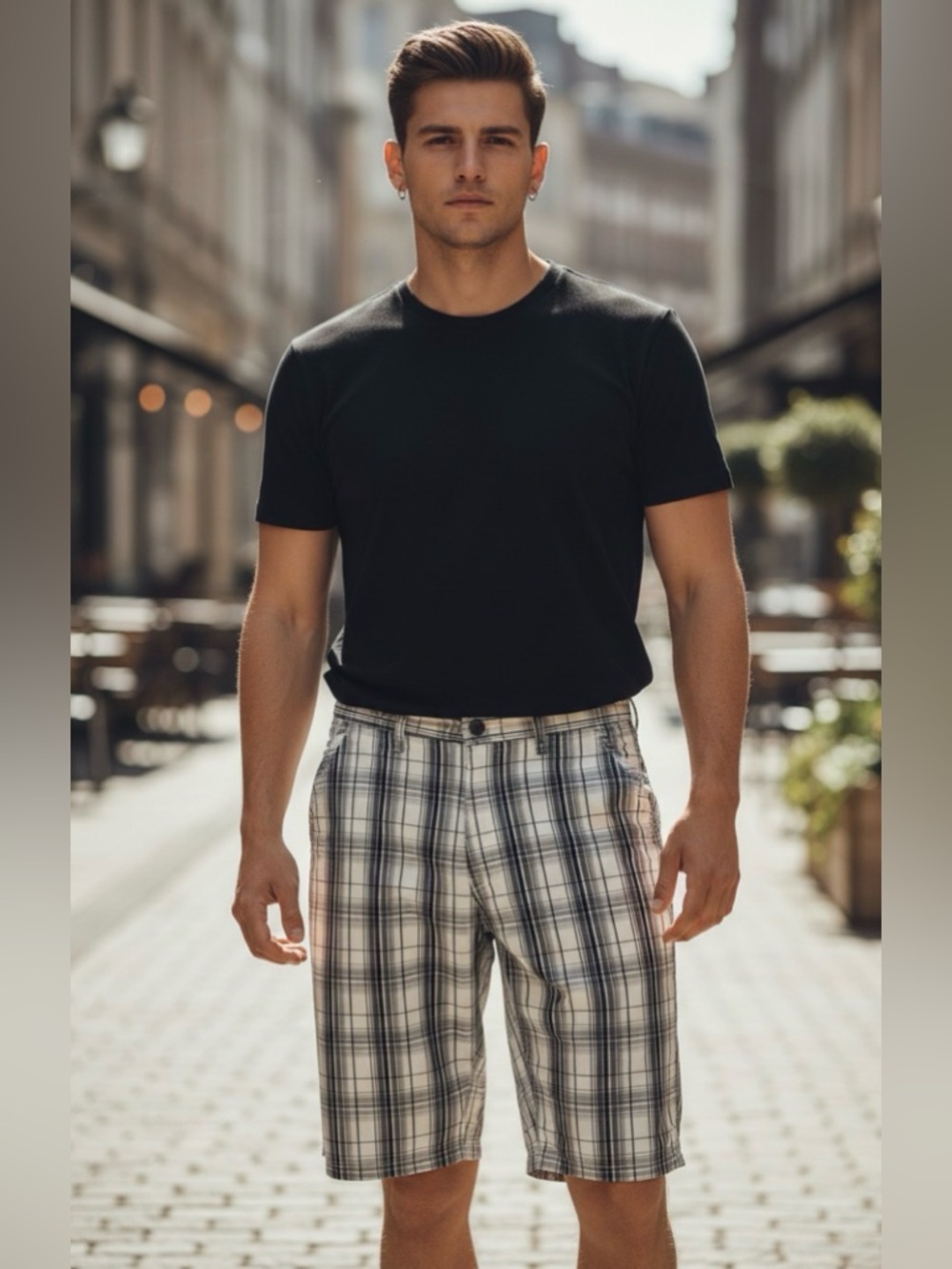 South Pole Black and White Plaid Men Shorts